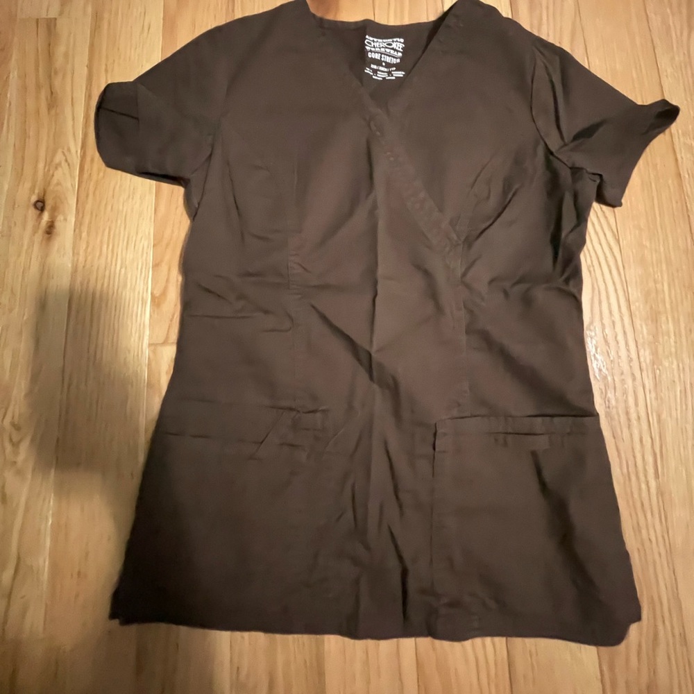 Women’s Cherokee Scrub Set, color CHOCOLATE (Brown), Size: top XS, bottoms XSP.